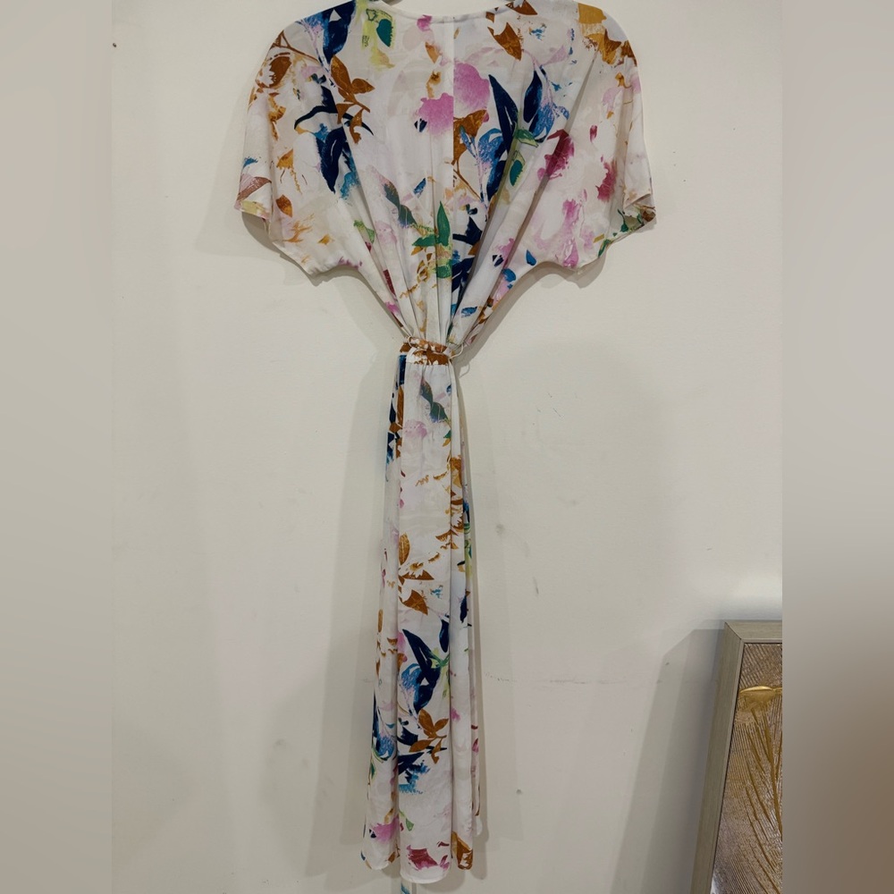 Chaus Crepe Watercolor Floral Wrap Midi Dress M